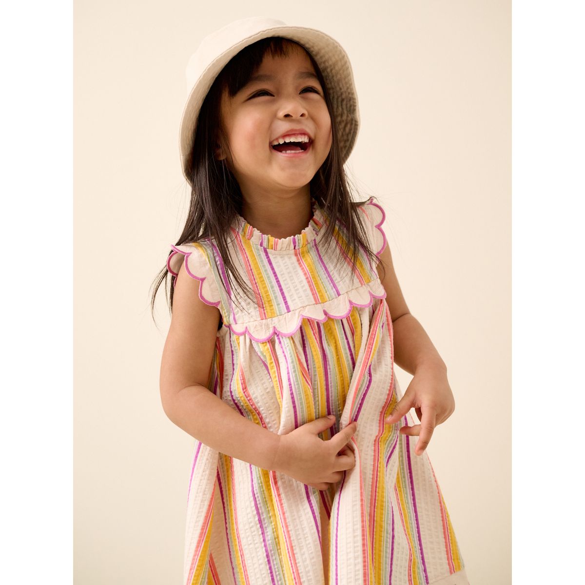 Robe d'été sans manches festonnée rayure arc-en-ciel, NEXT