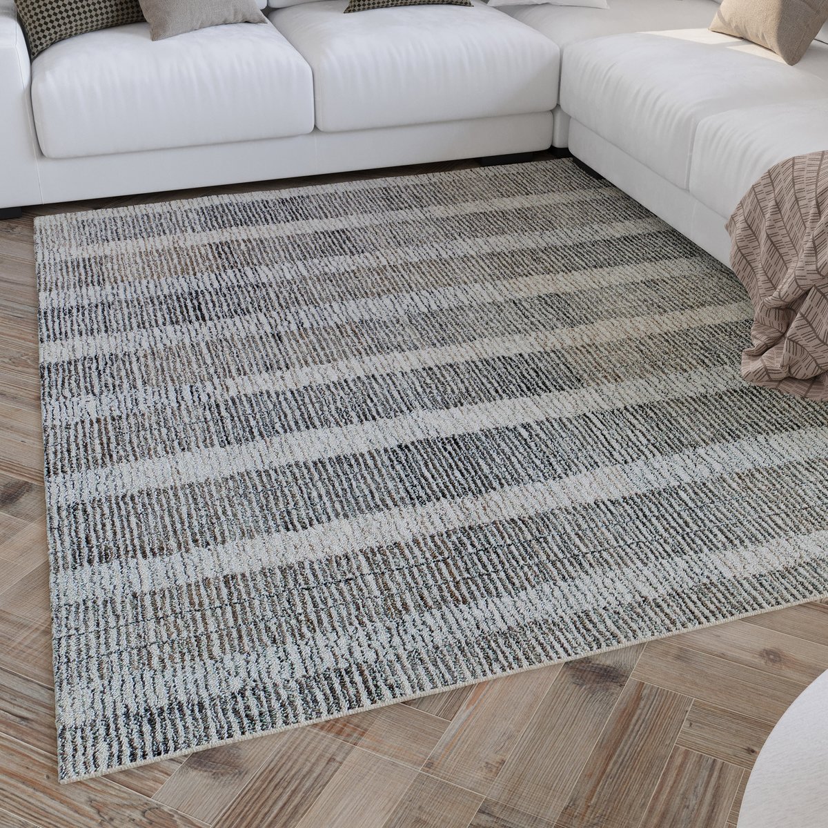 Tapis tufté main à rayures , Hamptons FORTY beige gris, WECON HOME