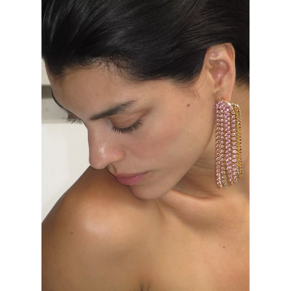 Boucles d'oreilles pendantes cristaux rose clair, MANGO