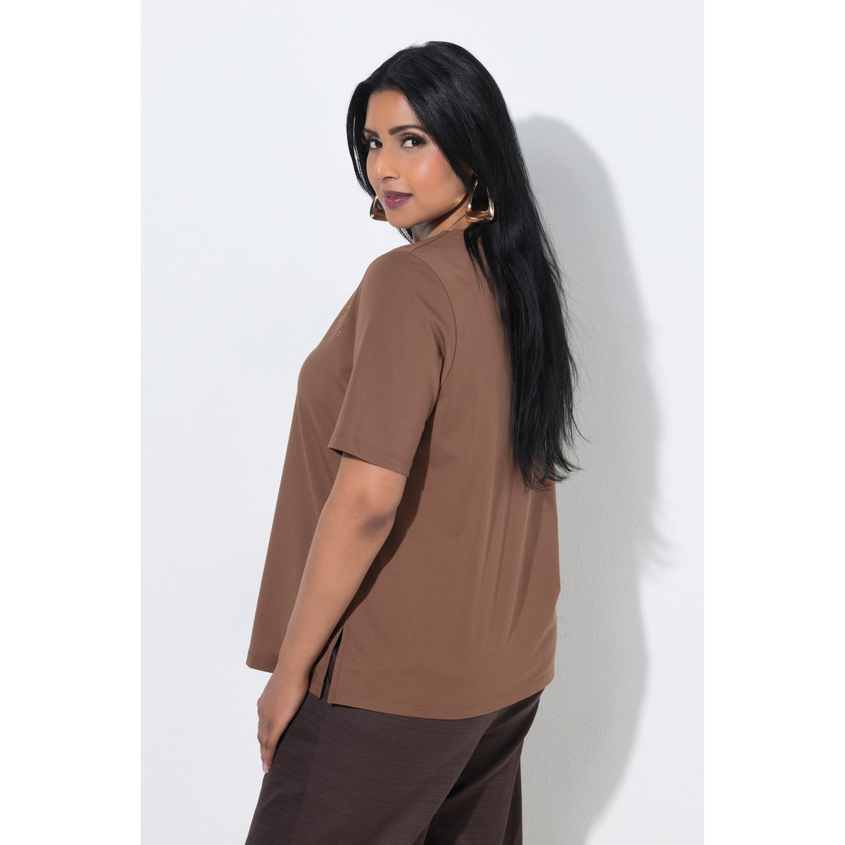 T-shirt avec strass fantaisie marron, ULLA POPKEN