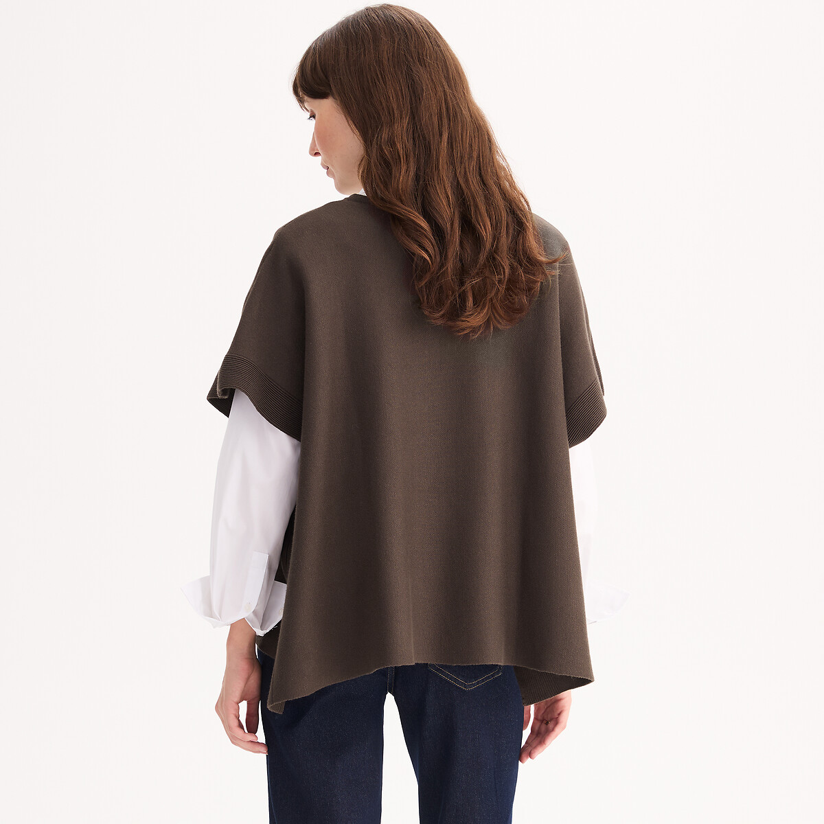 Poncho con cuello redondo de punto Milán marrón, ANNE WEYBURN