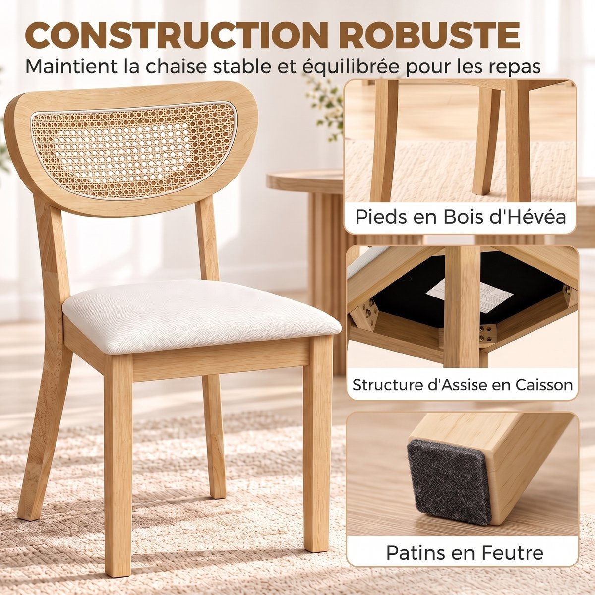 Chaise de salle à manger Tissu aspect lin beige, chêne naturel, HOMCOM