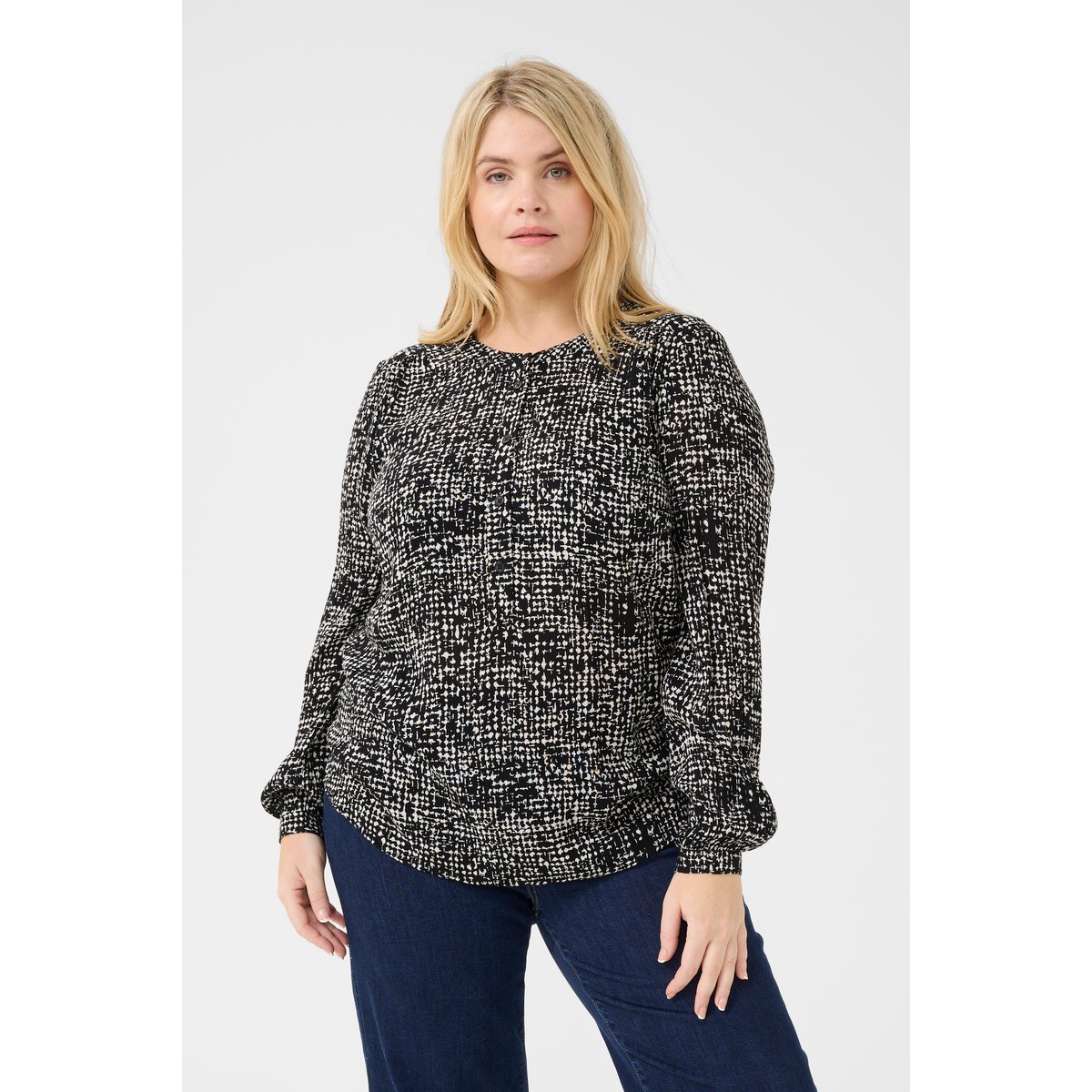 Blouse with long sleeve noir/blanc turtledove graphic dot, KAFFE CURVE