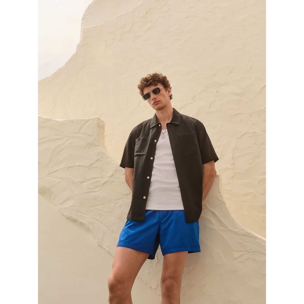 Short de bain en jacquard géométrique 5 po bleu, NEXT