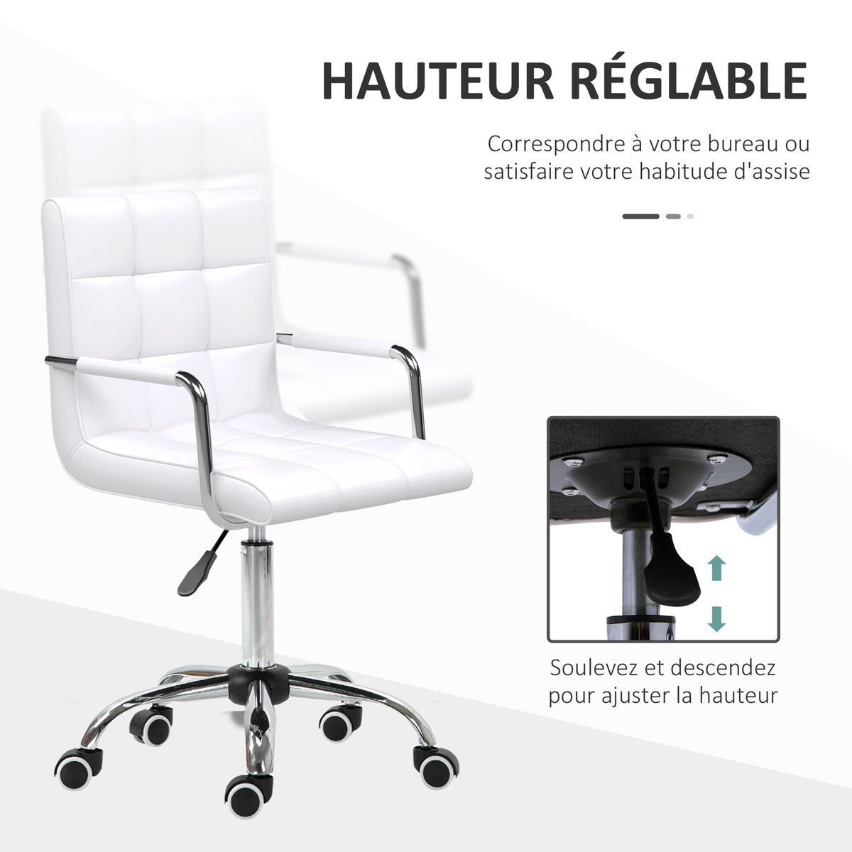 Chaise de bureau Métal Blanc blanc, HOMCOM