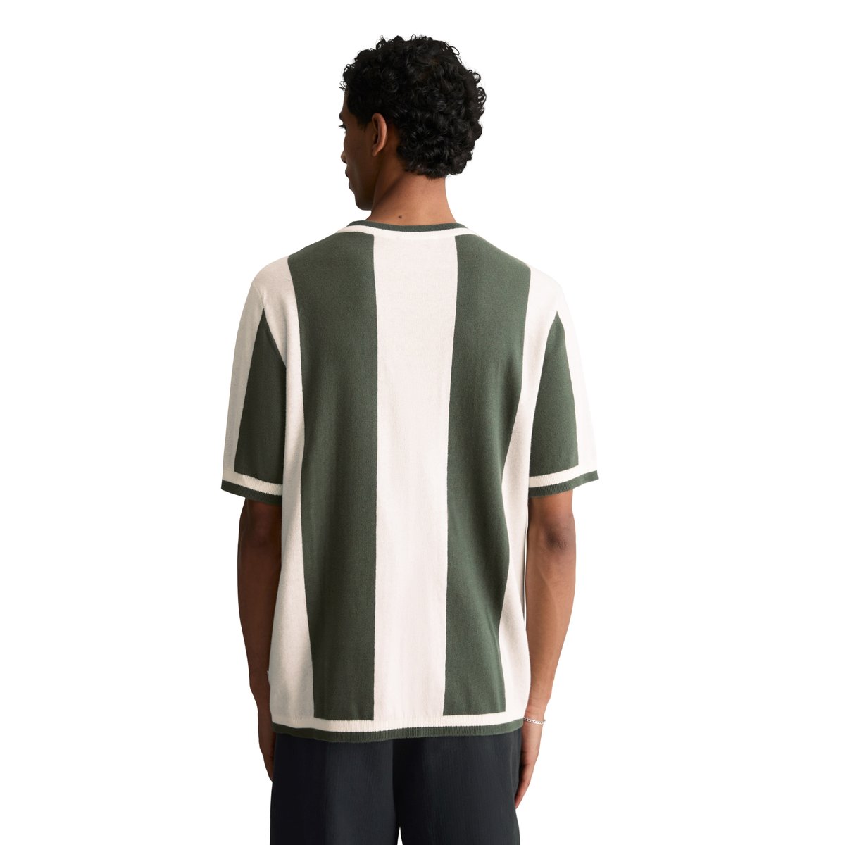 Pull à manches courtes relaxed en coton bio teint en fil vert foncé, MARC O’POLO DENIM