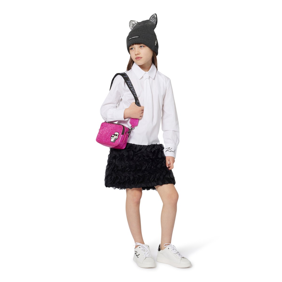 Chapeau tricoté avec une oreille élégante anthracite chine, KARL LAGERFELD KIDS