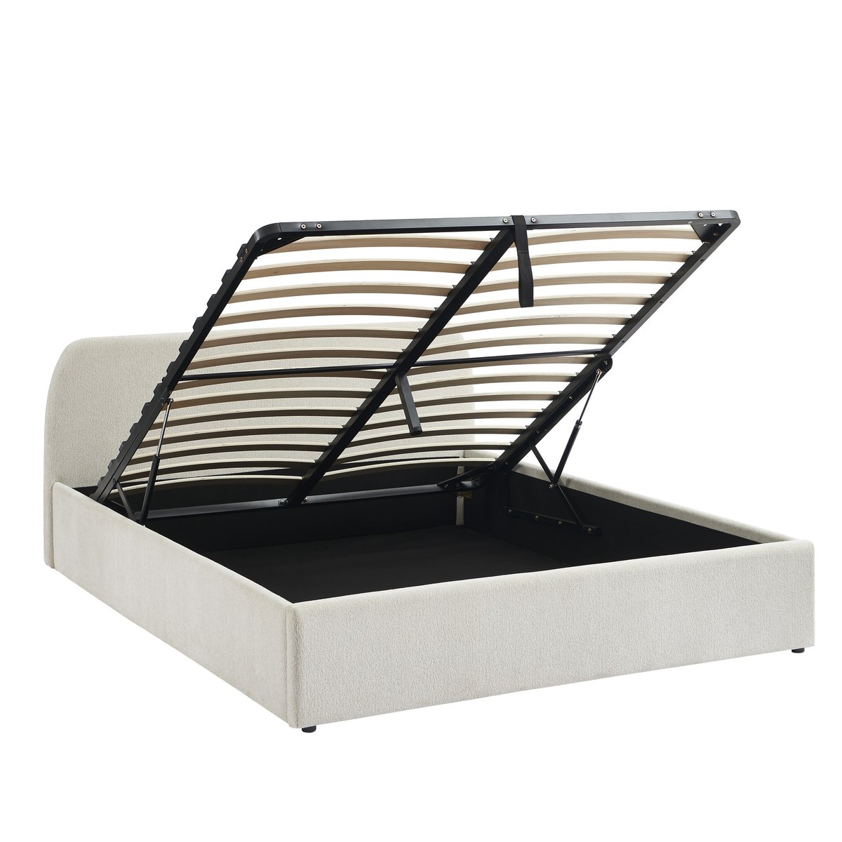 Lit coffre tissu chenille avec sommier GELA ecru, BAÏTA