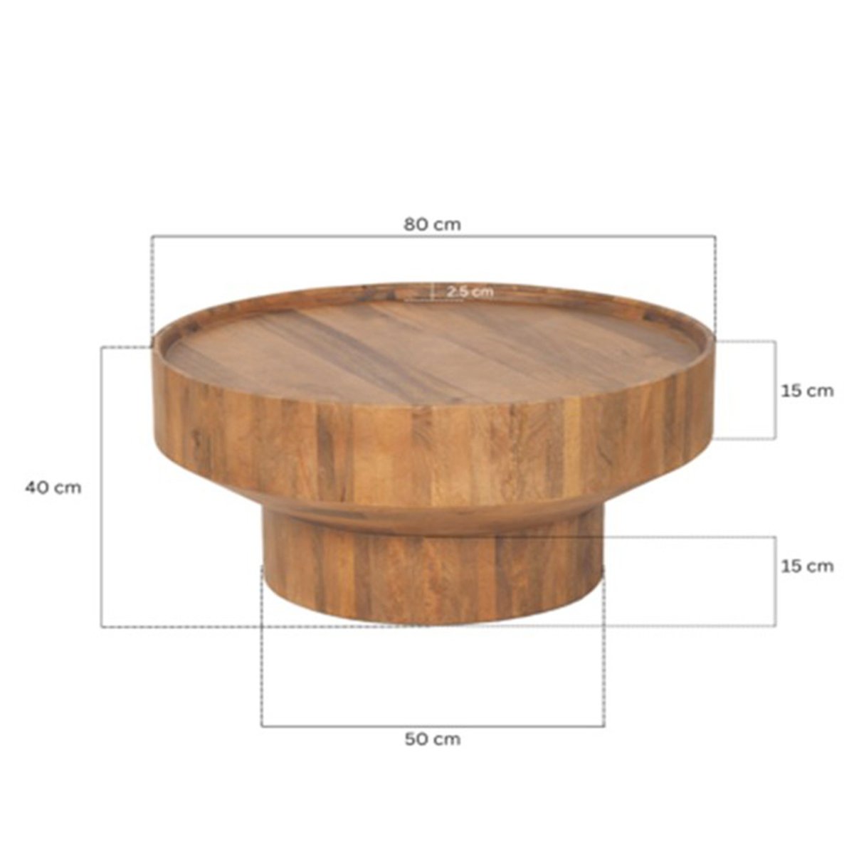 Table basse ronde en manguier, TESSA bois, KARE DESIGN
