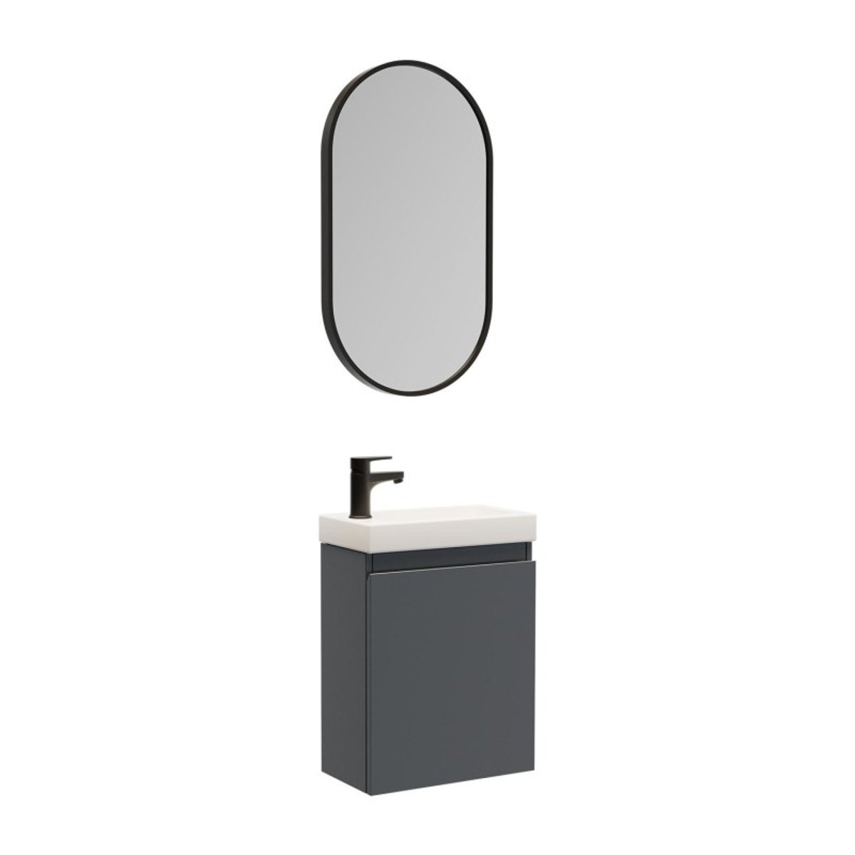 Meuble lave-mains + miroir ovale LISA gris anthracite, MOB IN