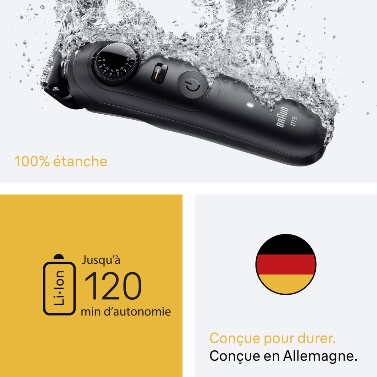 Tondeuse multi usages BT5560, molette réglable, 40 hauteurs de coupe, précision 0,5 mm, autonomie 120 mn noir, BRAUN