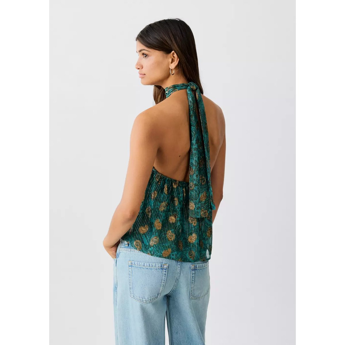 Top halter imprimé bleu pétrole, MANGO TEEN
