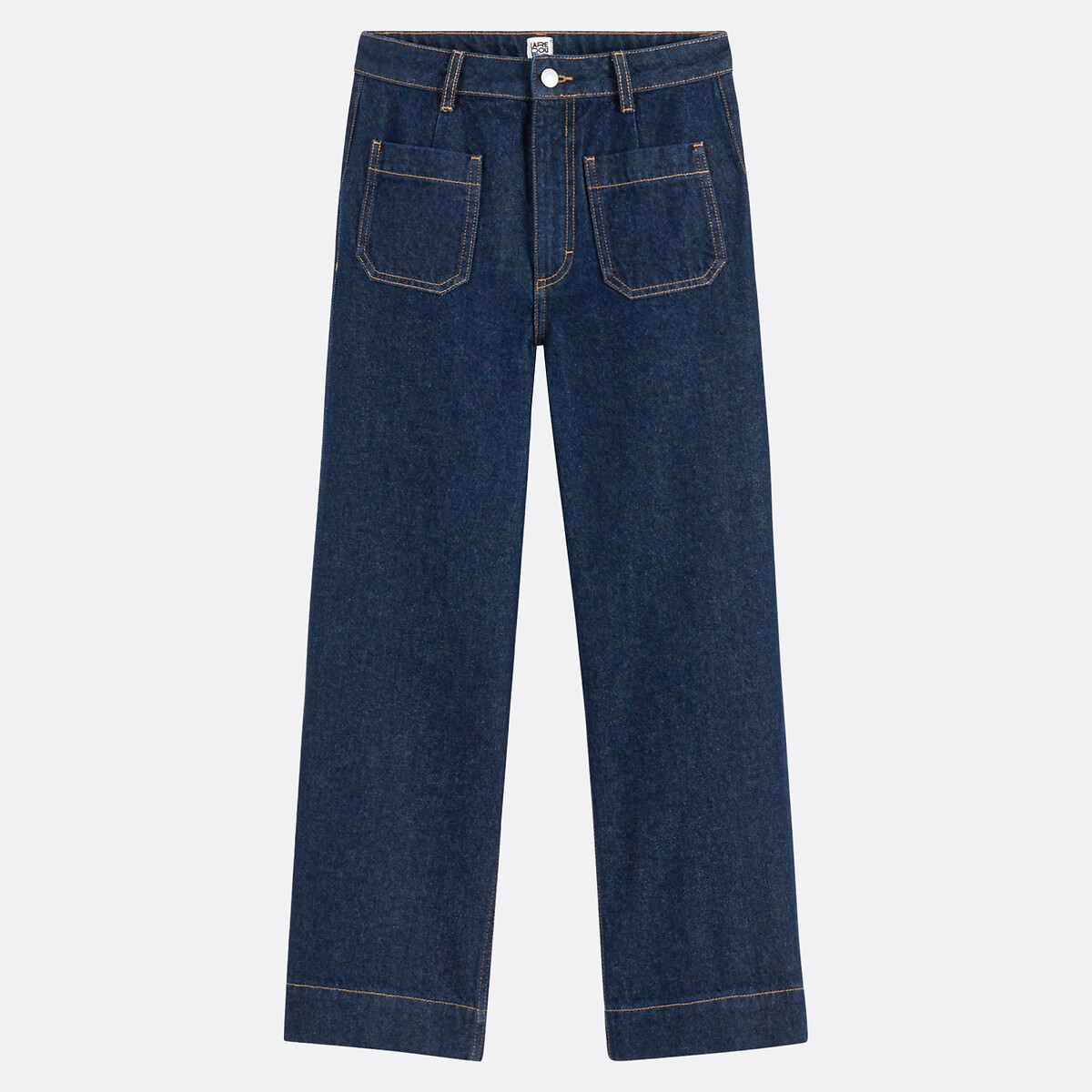 Wijde denim jeans, hoge taille, bijgesneden vorm ruw blauw, LA REDOUTE COLLECTIONS