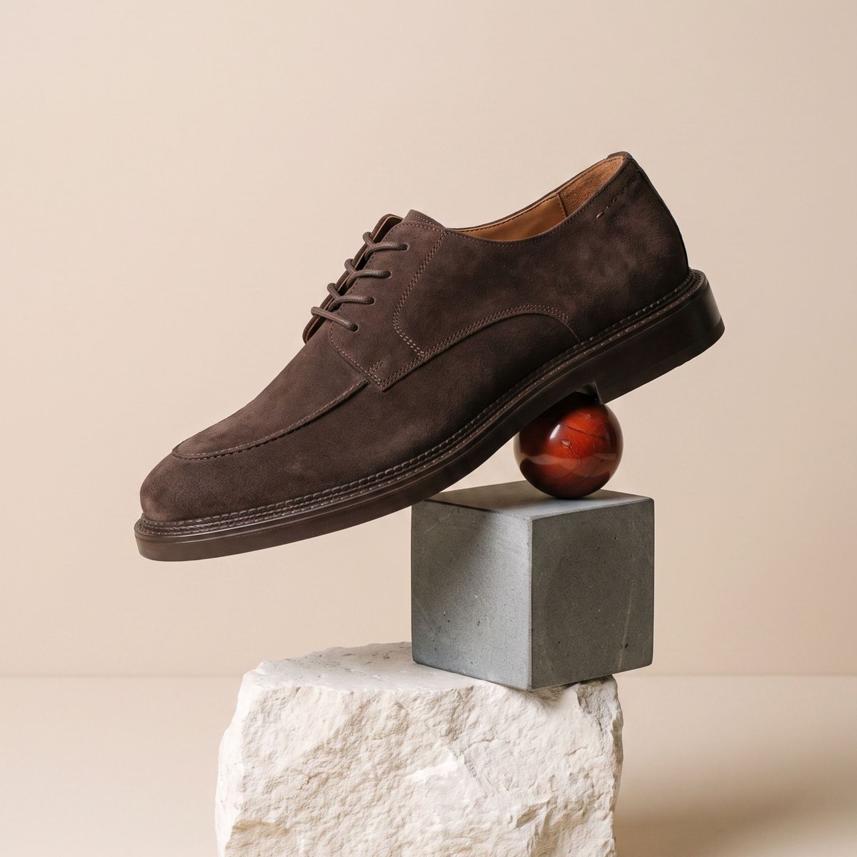 Derby gomme Pablo cuir daim marron, JULES & JENN