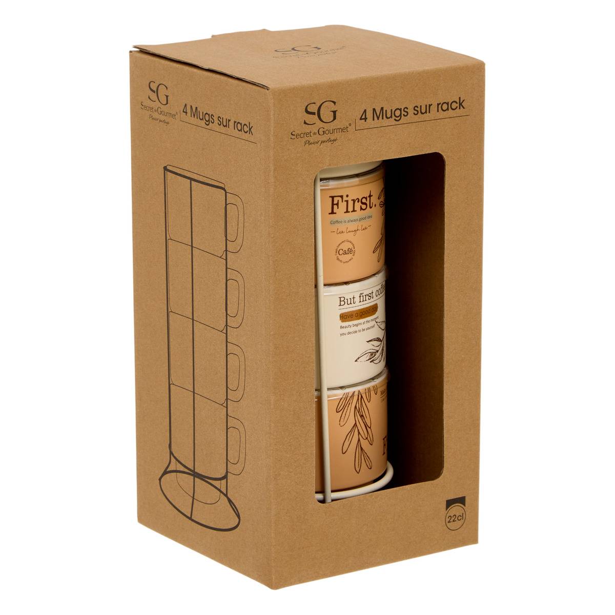 Rack de 4 mugs en porcelaine WELLNESS multicolore, ATMOSPHERA