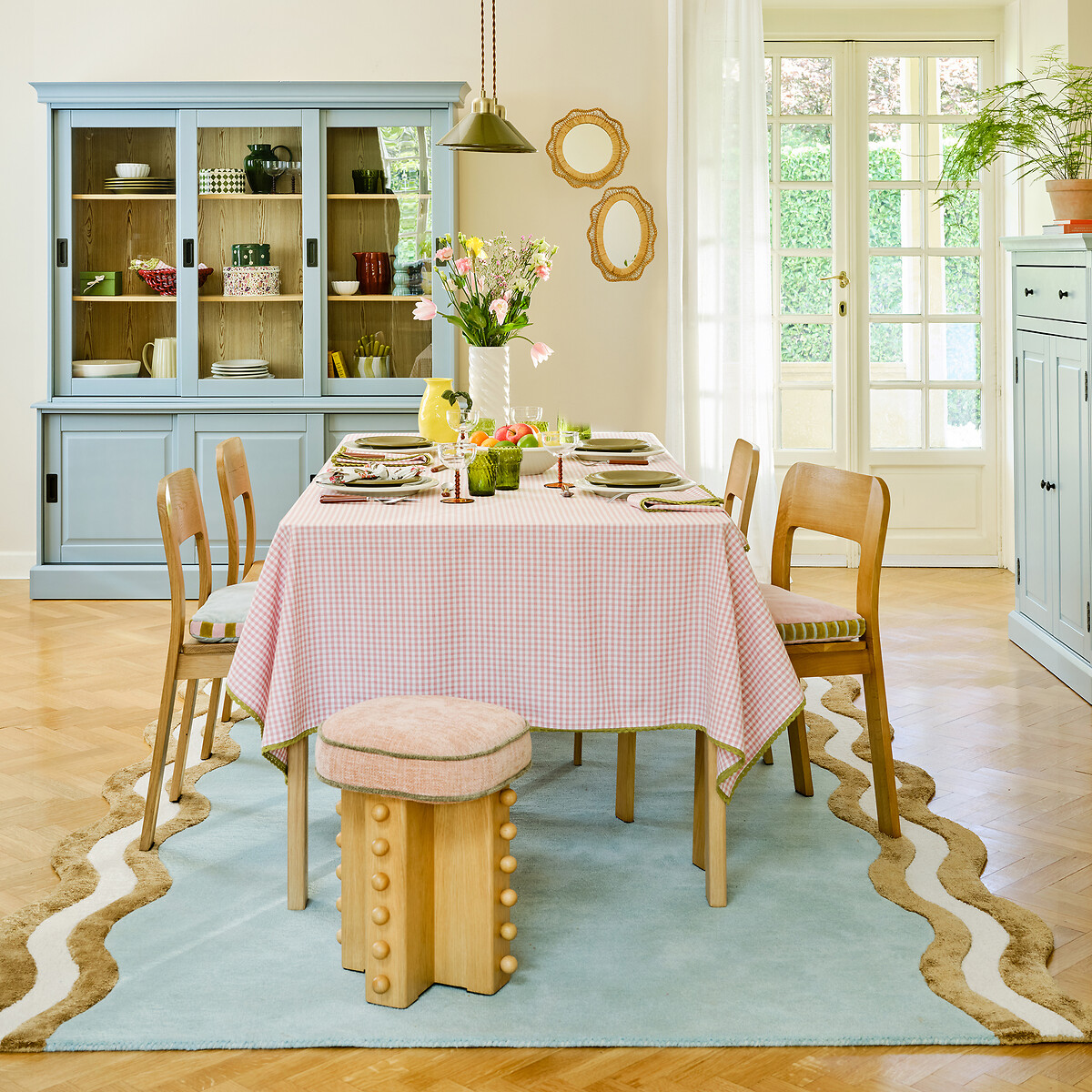 Tabouret rembourré, en chêne et plaqué et tissu texturé, VATHALIE chêne, LA REDOUTE INTERIEURS