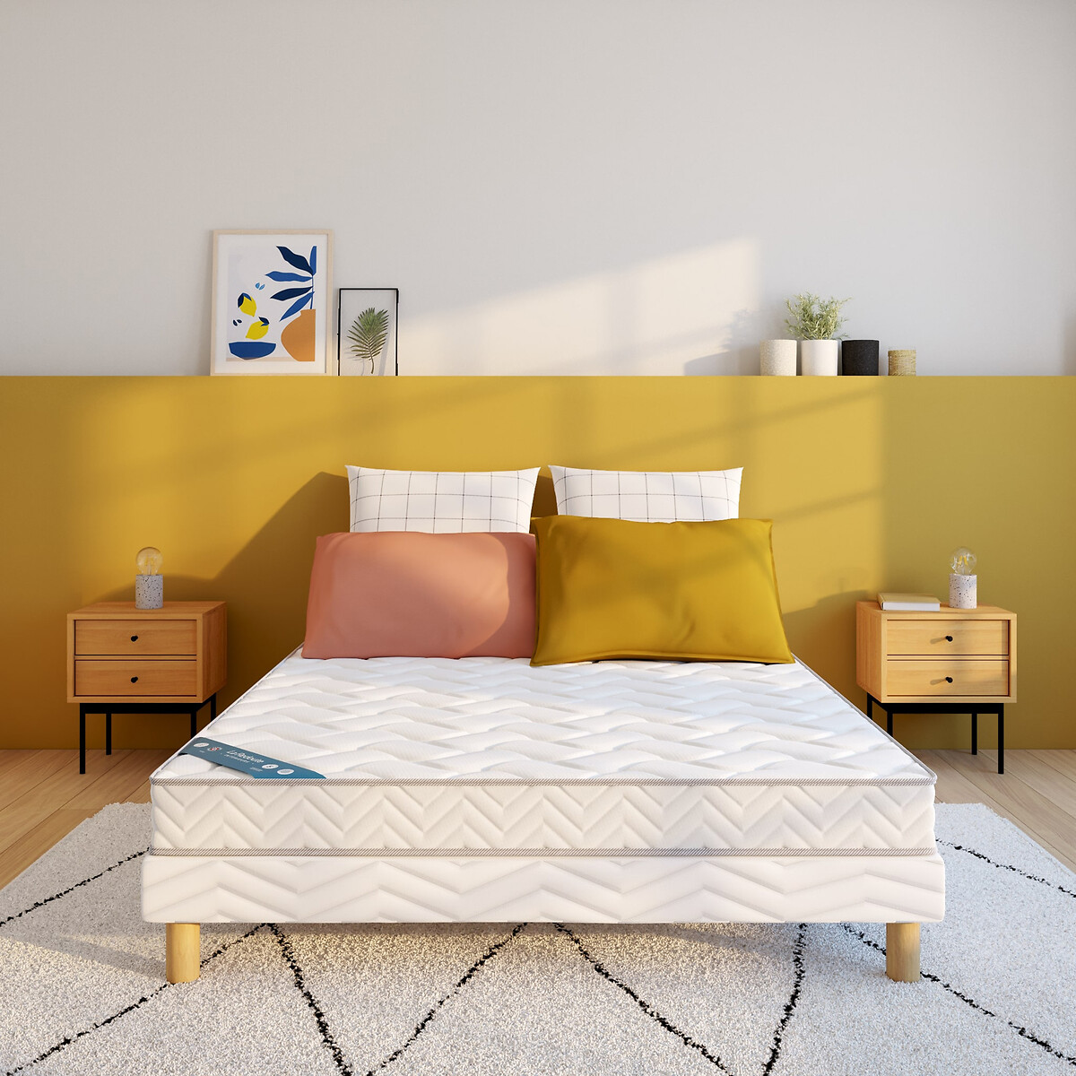 Ensemble matelas mousse densité 25kg, soutien ferme, accueil moelleux + sommier blanc, LA REDOUTE INTERIEURS