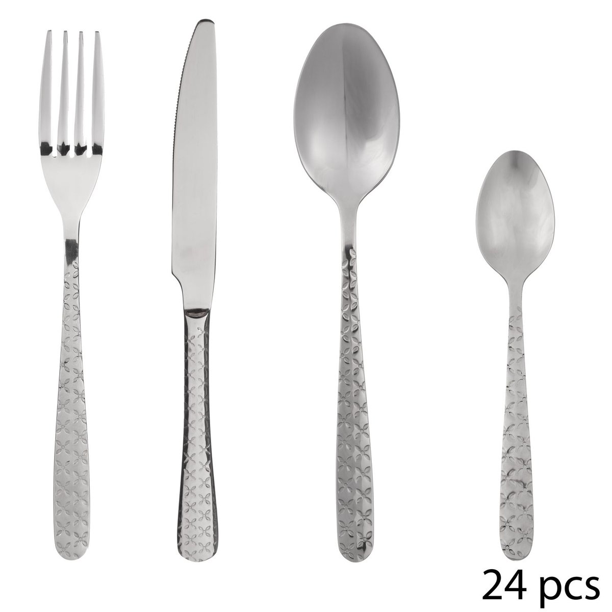 Ménagère à motifs en acier inoxydable 24 pièces FLORA argent, SECRET DE GOURMET