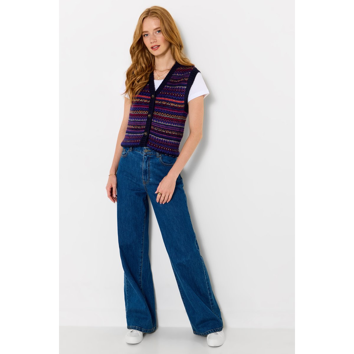 Gilet Boutonné Fair Isle Freya violet, JOE BROWNS