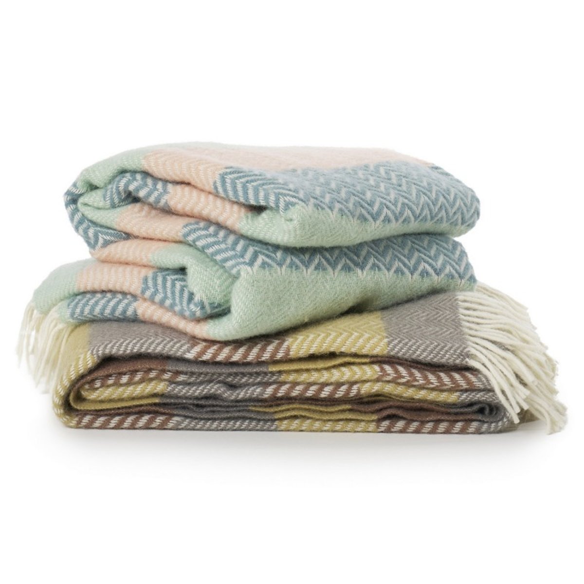 Plaid laine agneau bio motif ZIGZAG vert jade, KLIPPAN