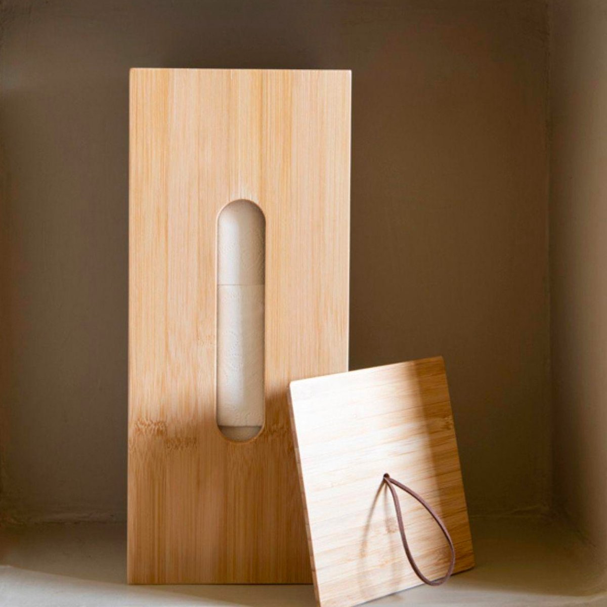Rangement stock rouleaux papier toilette en bambou 14x14x33cm bois, WADIGA