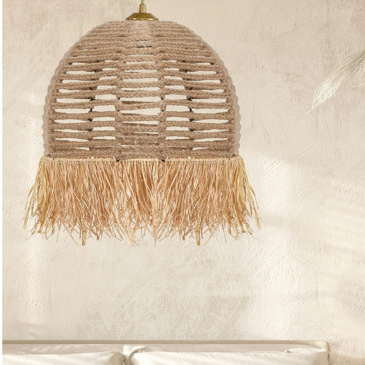 Suspension bohème durable avec corde et franges OLTEN beige, PIER IMPORT