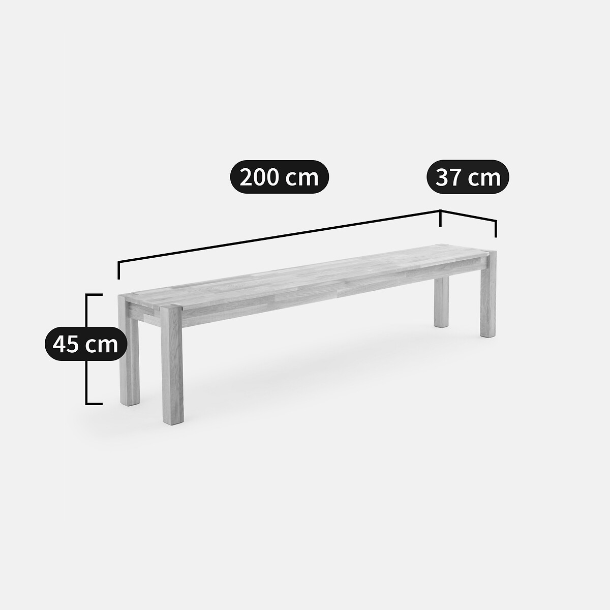 Banc chêne massif, L200 cm, Adélita chêne, LA REDOUTE INTERIEURS