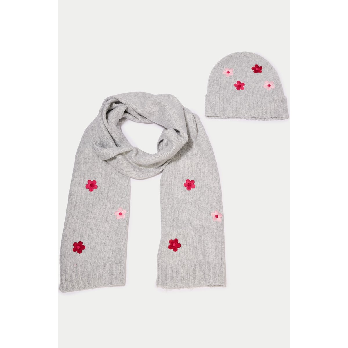 Lot écharpe bonnet avec broderie gris, CACHE CACHE
