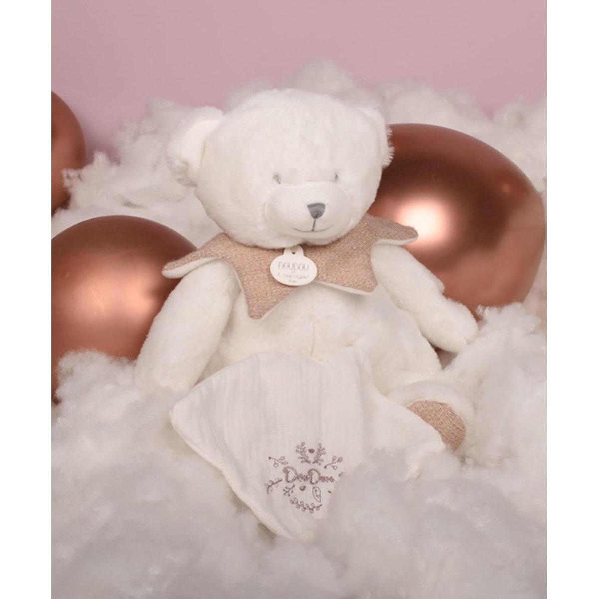 DOUDOU 25 ANS - OURS ROSE Pantin avec doudou mouchoir couleur unique, DOUDOU ET COMPAGNIE