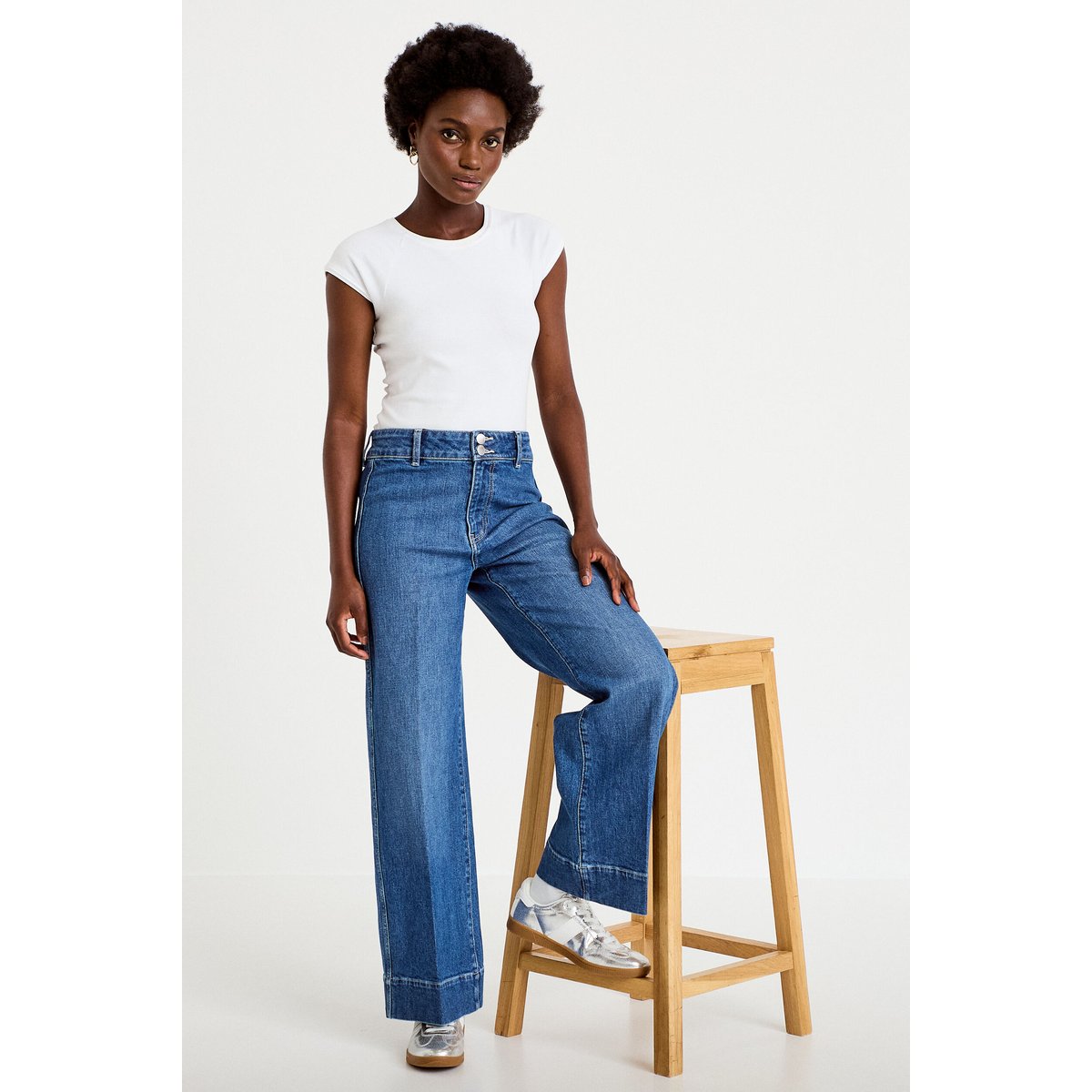 Jean wide leg taille haute denim double stone, CACHE CACHE
