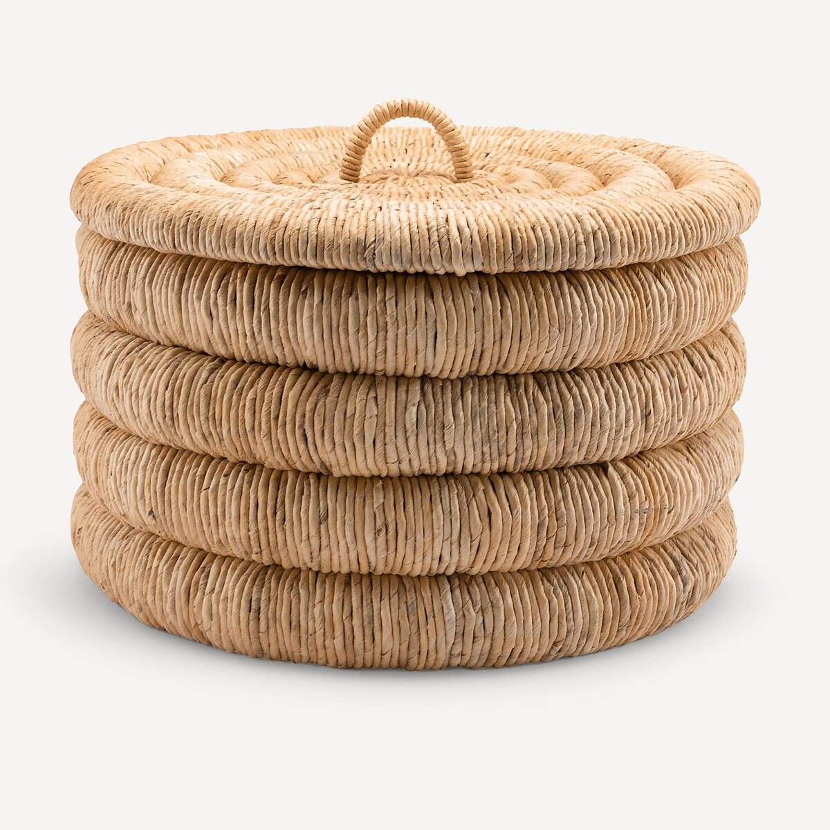 Gevlochten ronde mand met deksel, Marilo naturel, AM.PM