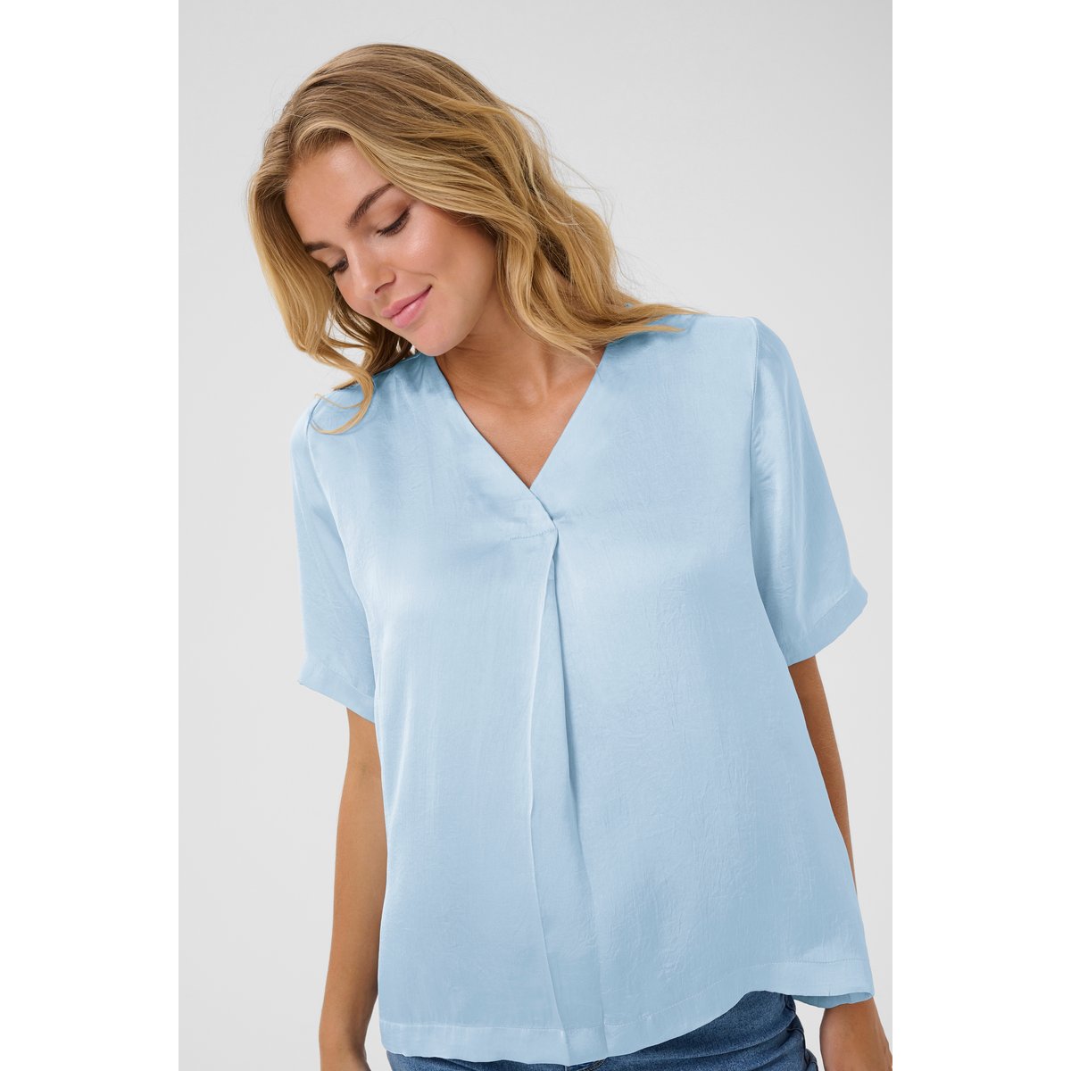 Blouse à manches courtes coupe regular bleu soft chanbray, KAFFE