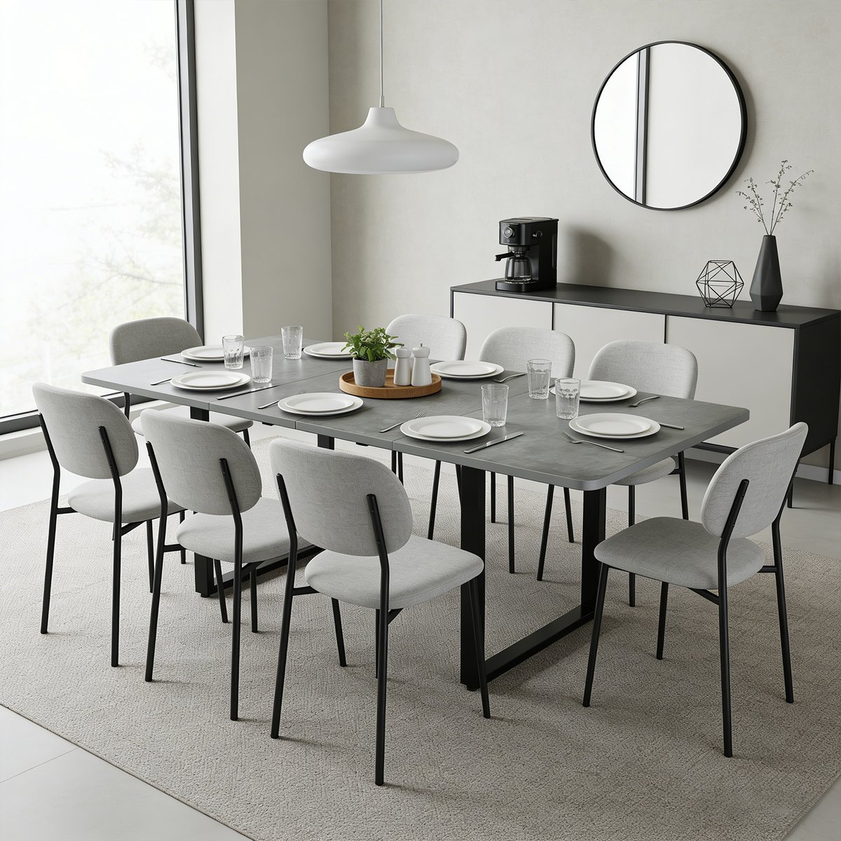Table à manger extensible à allonge papillon intégrée, ELMOB gris, MEUBLES COSY