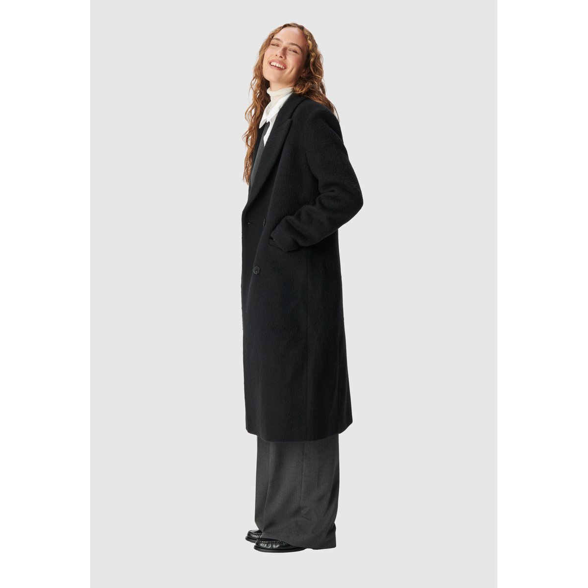 Manteau long effet poilu noir, IKKS