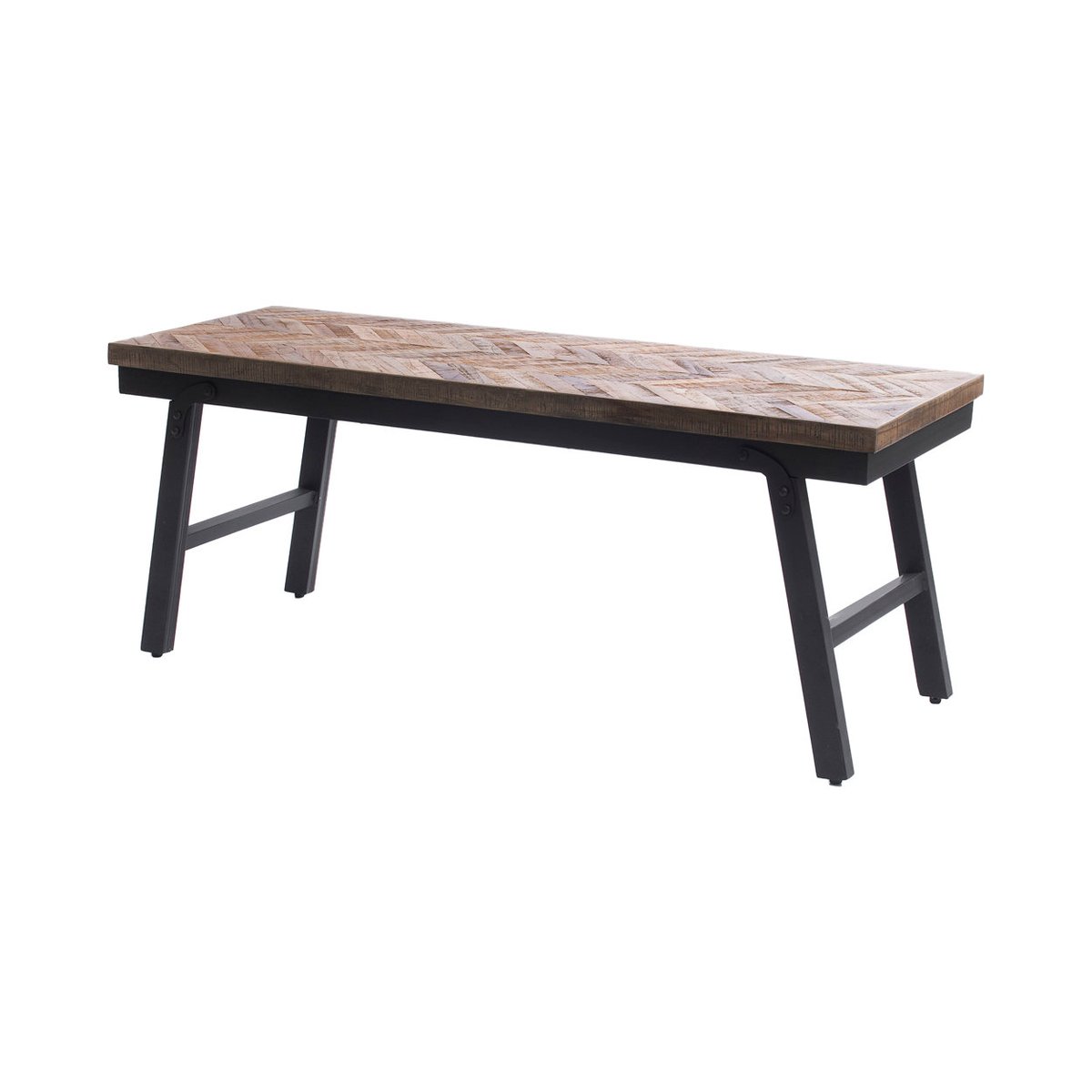 Banc en bois de teck et fer noir HERRINGBONE beige, BAZAR BIZAR