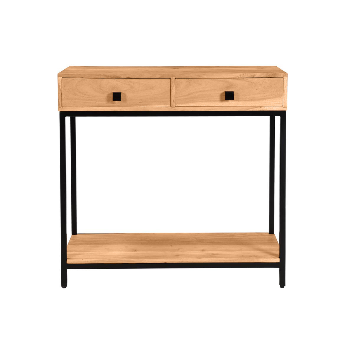 Console avec rangements 2 tiroirs en bois massif et métal noir L80 cm AXELLE bois clair / noir, MILIBOO