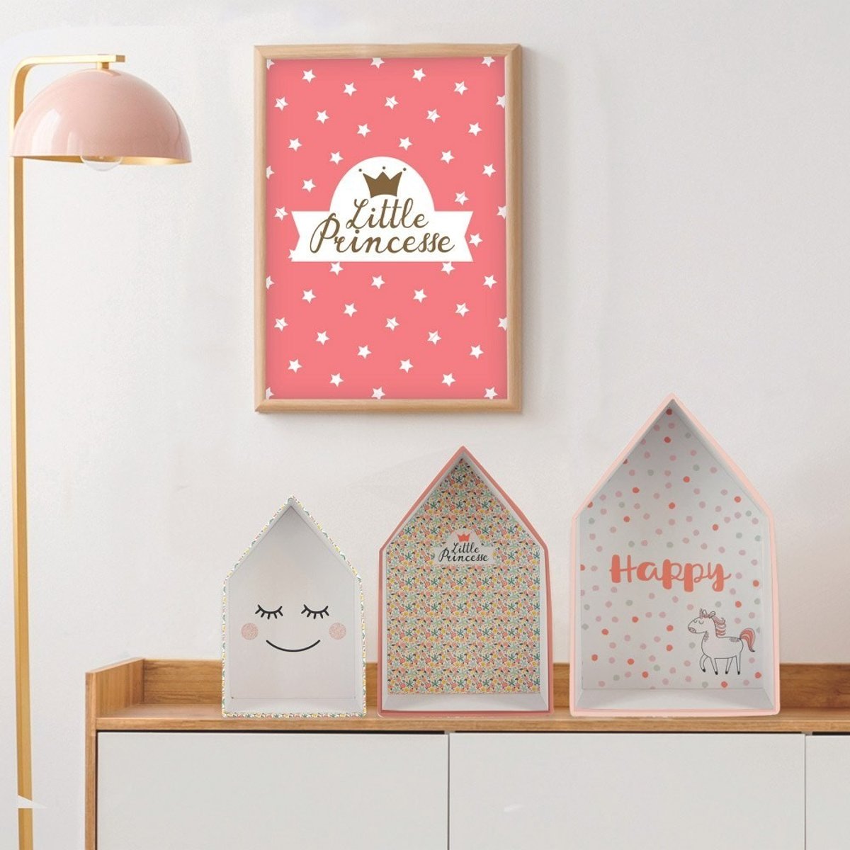 Lot de 3 boites gigognes Maison fille rose, DECORATIE