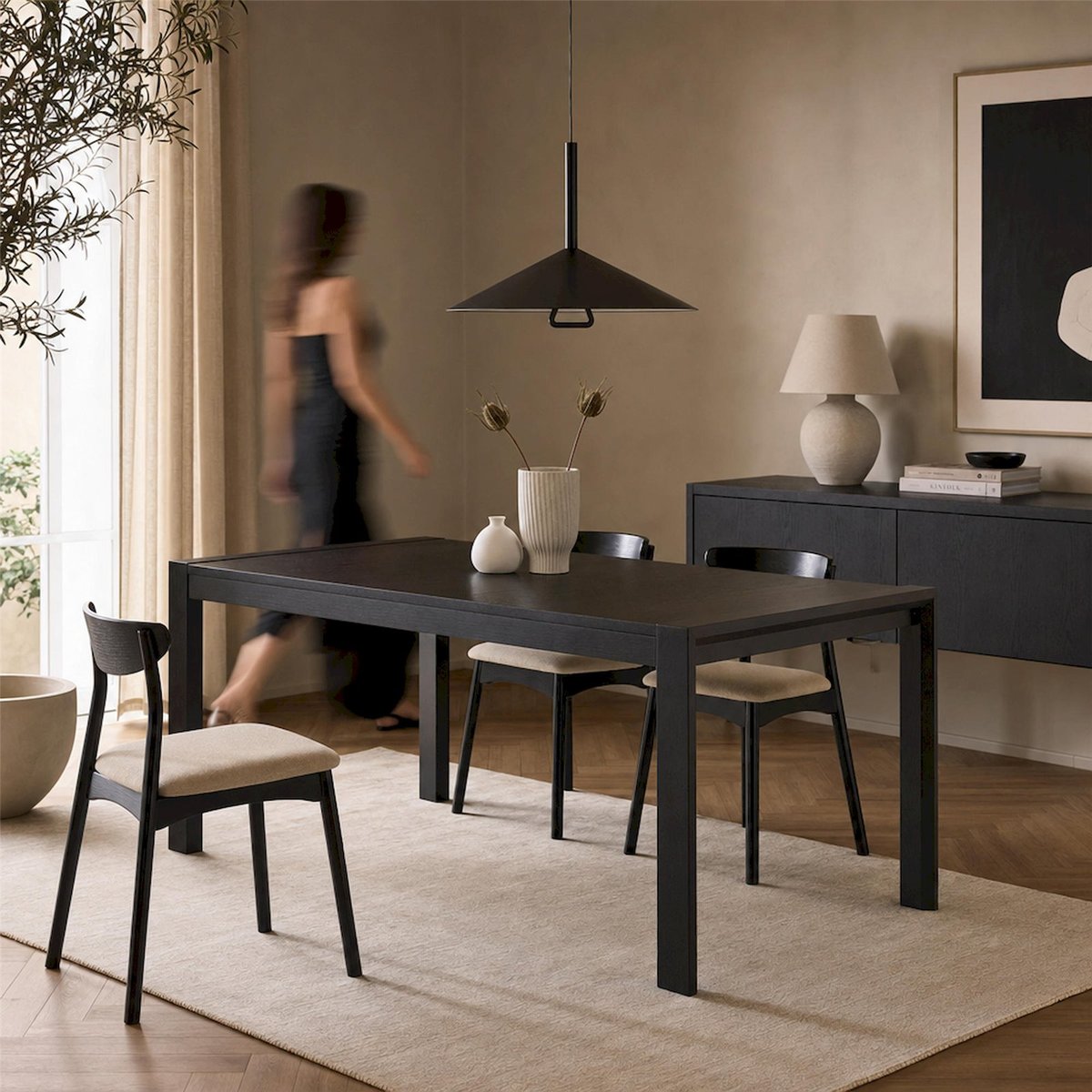 Table à manger extensible bois SLIDER noir, RECOLLECTION