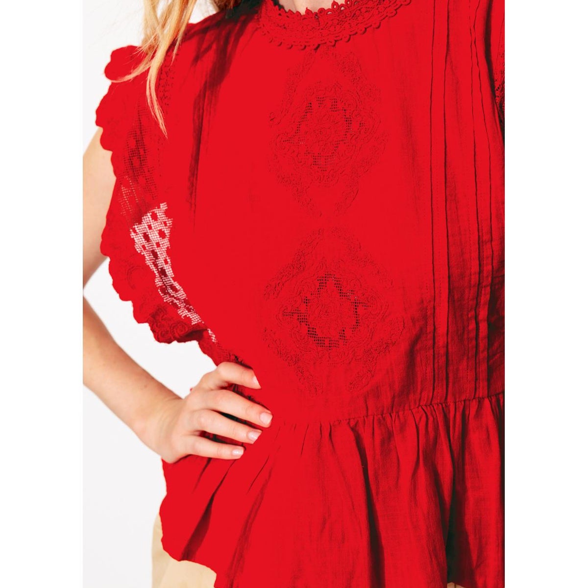 Blouse rétro-romantique rouge, PROMOD