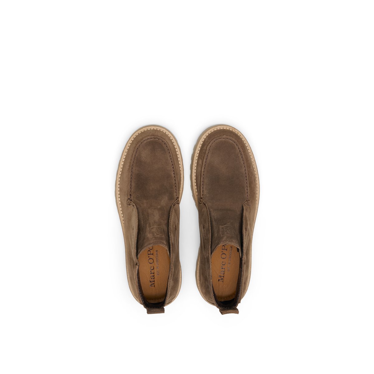Chaussures à lacets, modèle Jack en cuir de vachette velours marron, MARC O'POLO