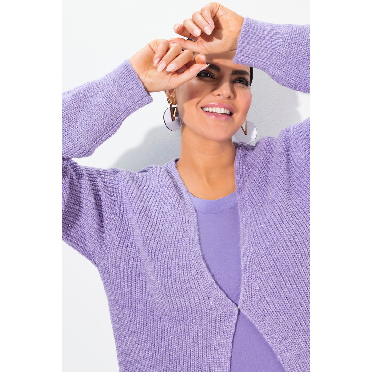 Cardigan oversize en maille côtelée lavande, ULLA POPKEN
