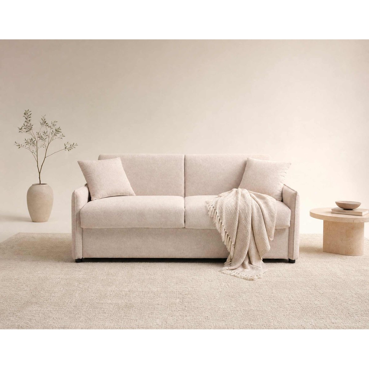 Canapé convertible express couchage quotidien, ADELE beige, BEST MOBILIER