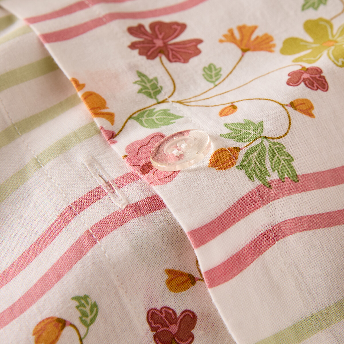 Dekbedovertrek in gewassen katoen, strepen- en bloemenprint, FABIOLA bloemenprint en strepen, LA REDOUTE INTERIEURS