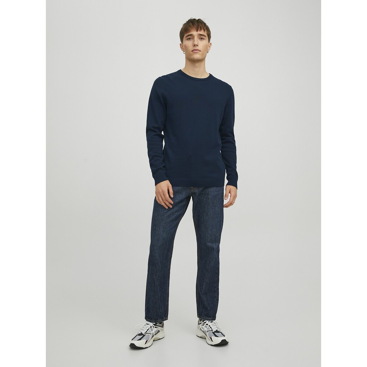 Pullover mit rundem Ausschnitt, Feinstrick marine, JACK & JONES