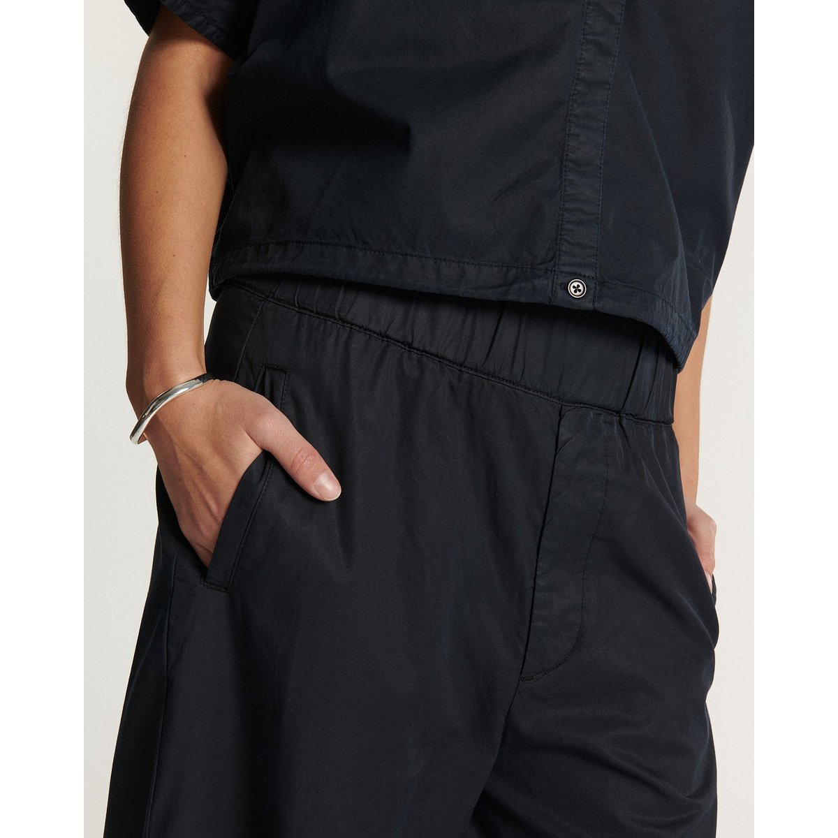 PANTALON LARGE TAILLE HAUTE POPELINE navy, LABDIP