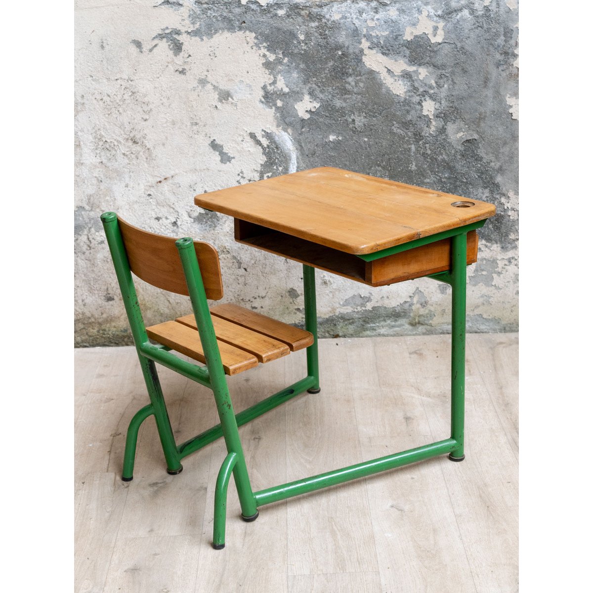 Bureau et la chaise d'écolier Edouard N°1090 - Bon état bois clair, DEBONGOUT