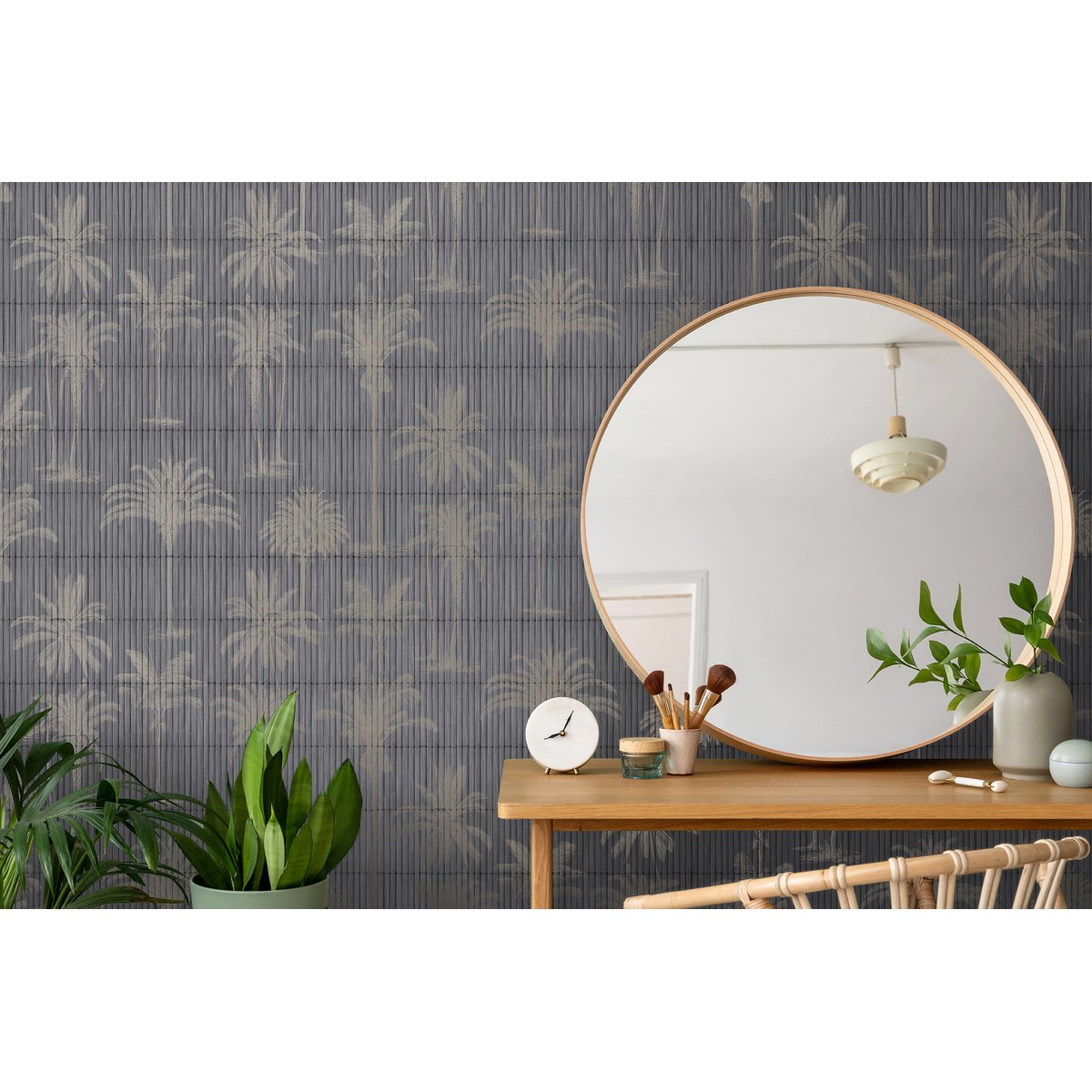 Papier peint palmiers graphiques fond bambou bleu bleu, HEXOA