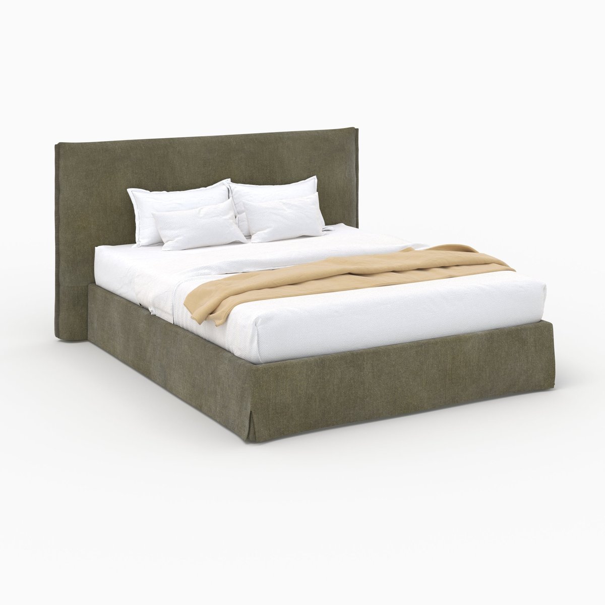 Lit coffre 160x200 cm en tissu déhoussable - SAFIA vert olive, MAISON PAVANE