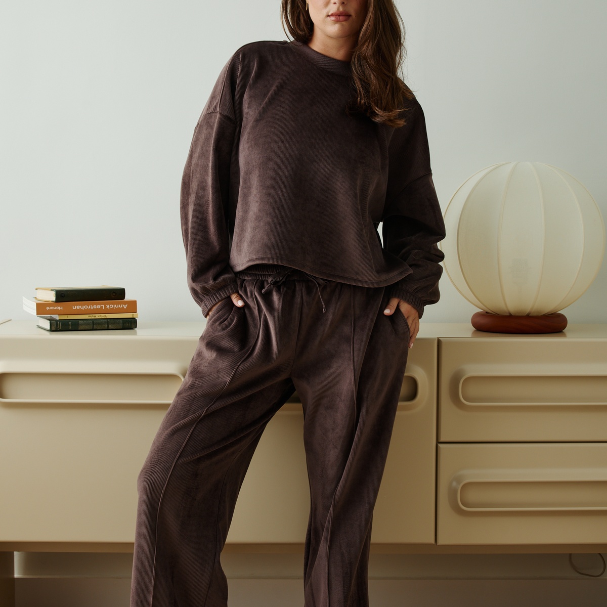 Sweat-shirt en velours côtelé Louise bordeaux, VARIANCE