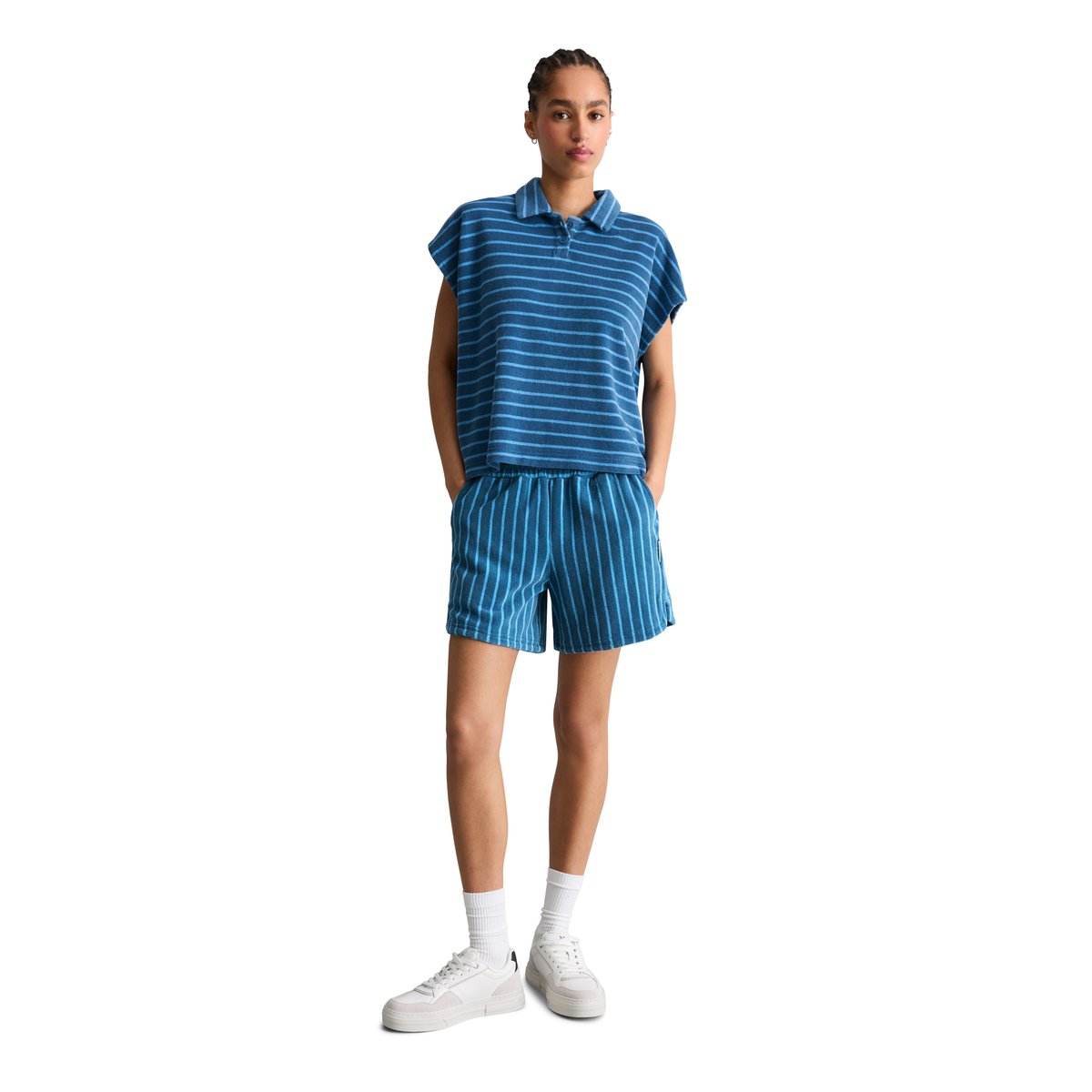 Polo en éponge relaxed en coton organique bleu, MARC O’POLO DENIM